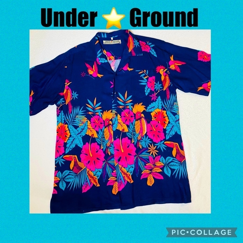 Under Ground Button Down Tropical Bird Shirt XL